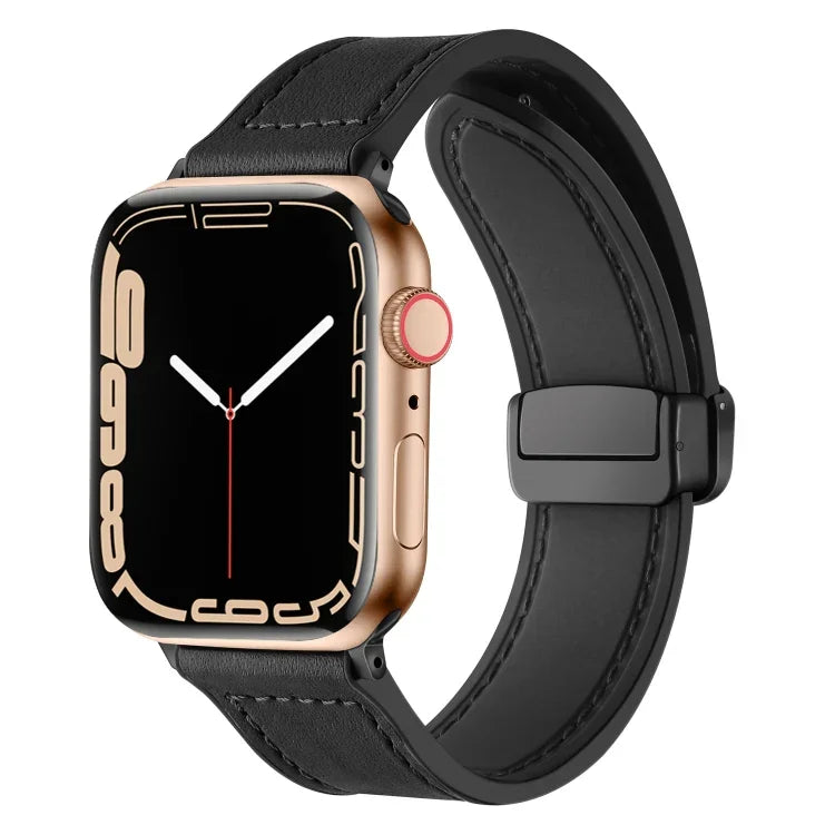 Magnetic Folding Silicone Leather Watch Band, For Apple Watch Series 8&7 41mm
