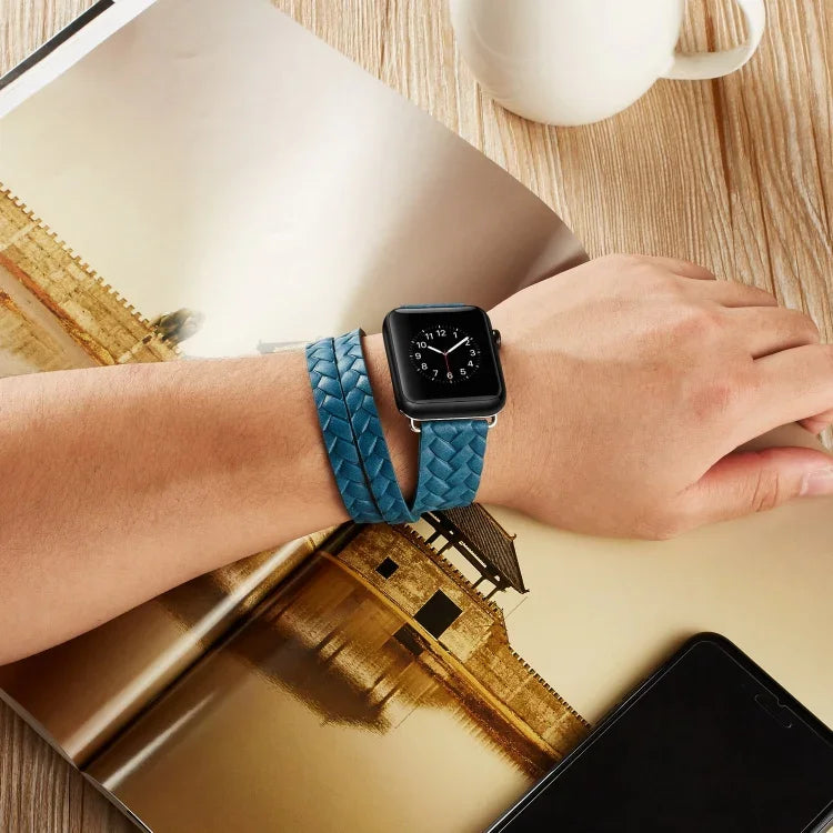 Top-grain Leather Embossed Crown Watchband, For Apple Watch Series 5 & 4 40mm / 3& 2 & 1 38mm, For Apple Watch Series 7 45mm / 6 & SE & 5 & 4 44mm / 3 & 2 & 1 42mm