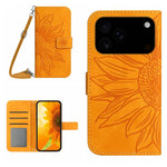 Skin Feel Sun Flower Embossed Flip Leather Phone Case with Lanyard, For iPhone 17e / 16e, For iPhone 17 Pro Max, For iPhone 17 Pro, For iPhone 17