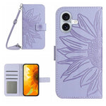 Skin Feel Sun Flower Embossed Flip Leather Phone Case with Lanyard, For iPhone 17e / 16e, For iPhone 17 Pro Max, For iPhone 17 Pro, For iPhone 17