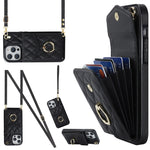 Rhombic Texture Card Bag Phone Case with Long Lanyard, For iPhone 15 Pro, For iPhone 15 Plus, For iPhone 15, For iPhone 14 Plus, For iPhone 14, For iPhone 14 Pro