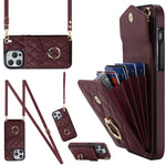 Rhombic Texture Card Bag Phone Case with Long Lanyard, For iPhone 15 Pro, For iPhone 15 Plus, For iPhone 15, For iPhone 14 Plus, For iPhone 14, For iPhone 14 Pro
