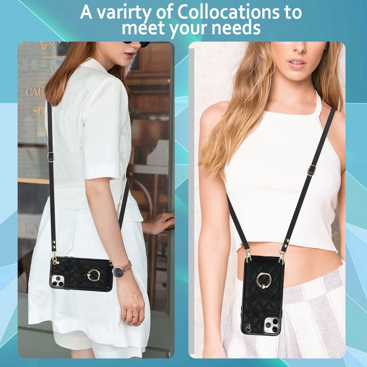Rhombic Texture Card Bag Phone Case with Long Lanyard, For iPhone 11 Pro Max, For iPhone 11, For iPhone 11 Pro, For iPhone XR, For iPhone XS Max