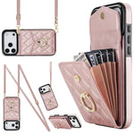 Rhombic Texture Card Bag Phone Case with Long Lanyard, For iPhone 17e / 16e, For iPhone 17 Pro Max, For iPhone 17 Pro, For iPhone 17, For iPhone Air, For iPhone 15 Pro Max
