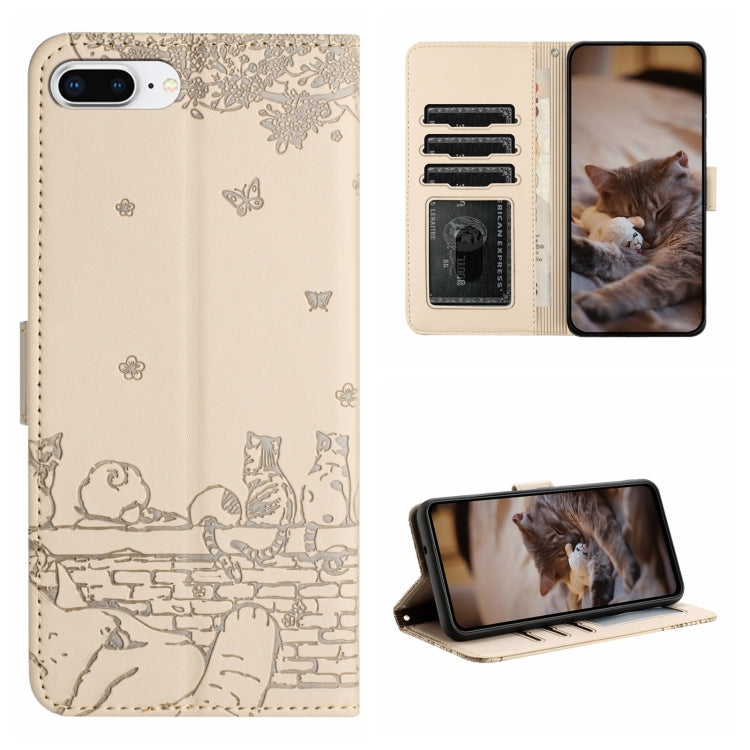 Cat Embossing Pattern Leather Phone Case with Lanyard, For iPhone 11 Pro, For iPhone XS Max, For iPhone X, For iPhone 7 Plus / 8 Plus