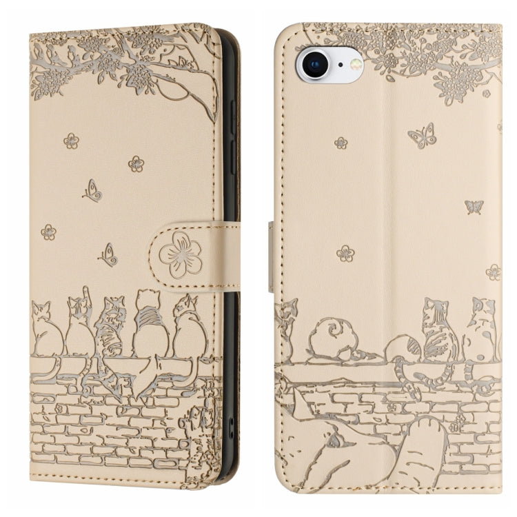 Cat Embossing Pattern Leather Phone Case with Lanyard, For iPhone 16e / 17e, For iPhone 17 Pro Max, For iPhone 17 Pro, For iPhone 17, For iPhone Air, For iPhone 16 Pro Max, For iPhone 16 Pro, For iPhone 16 Plus, For iPhone 16