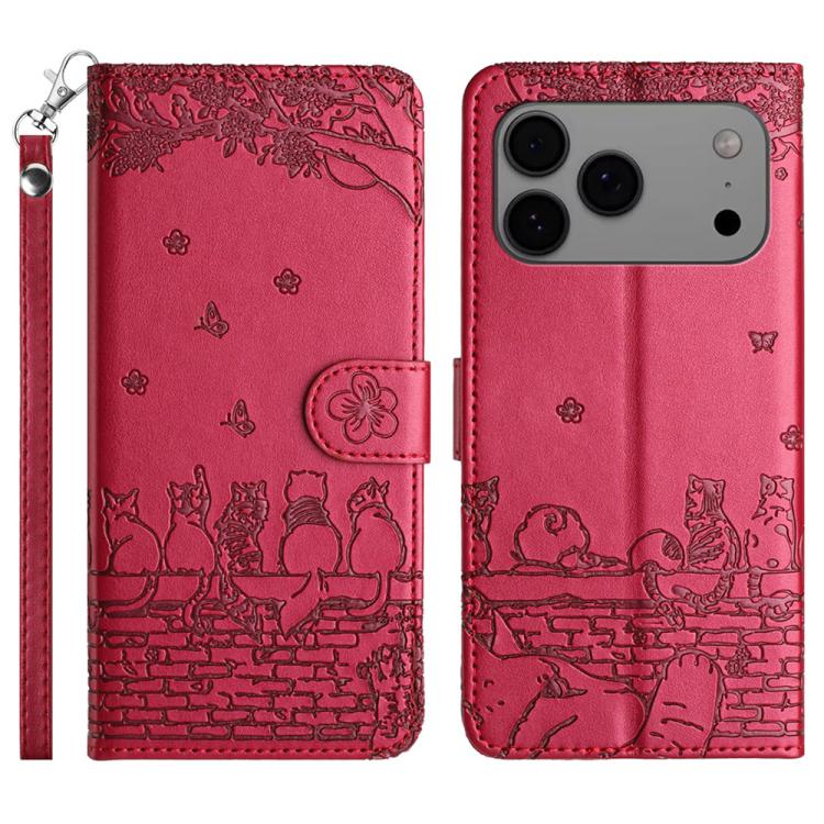 Cat Embossing Pattern Leather Phone Case with Lanyard, For iPhone 18 Pro / 17 Pro, For iPhone 18 Pro Max / 17 Pro Max, For iPhone 16e / 17e, For iPhone 17, For iPhone Air, For iPhone 16 Pro Max, For iPhone 16 Pro, For iPhone 16 Plus, For iPhone 16