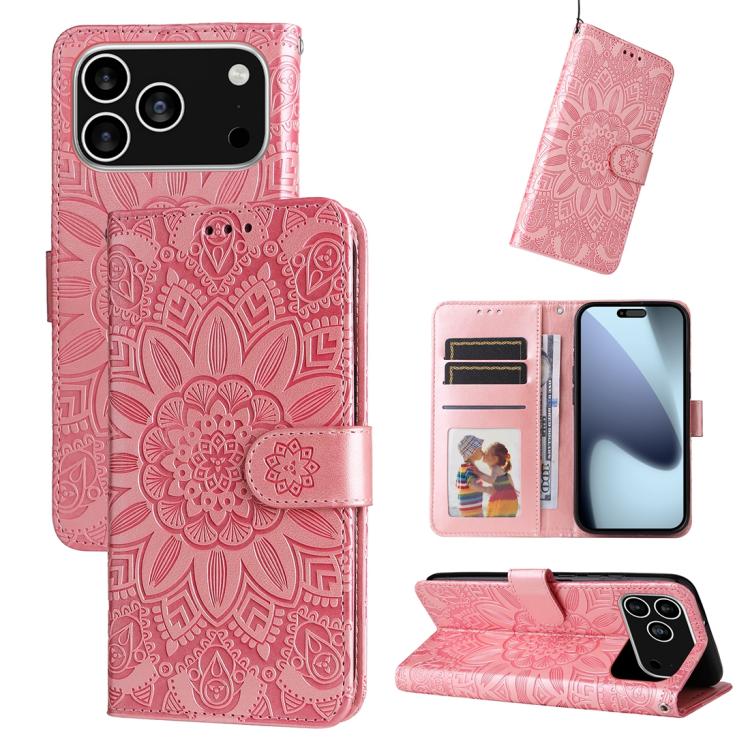 Embossed Sunflower Leather Phone Case, For iPhone 18 Pro / 17 Pro, For iPhone 18 Pro Max / 17 Pro Max, For iPhone 17e / 16e, For iPhone 17, For iPhone Air, For iPhone 16 Pro Max, For iPhone 16 Pro, For iPhone 16 Plus, For iPhone 16