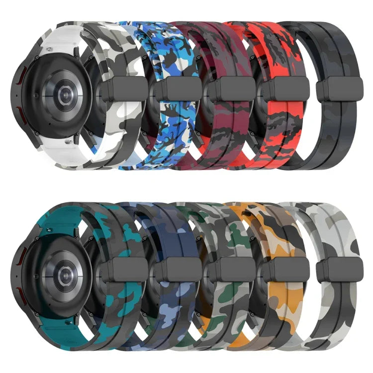 Magnetic Clasp Camouflage Silicone Watch Band, For Samsung Galaxy Watch5 / 5 Pro / Watch 4 / 4 Classic