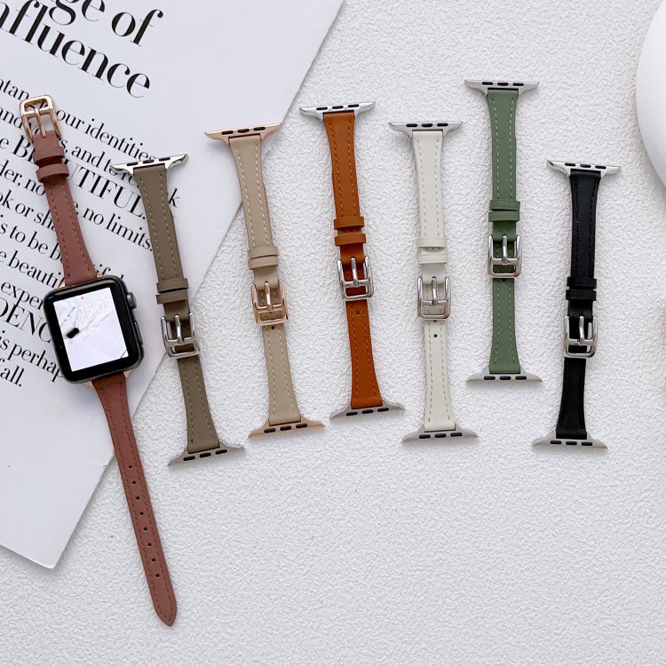 T-shaped Slim Genuine Leather Watch Band, For Apple Watch Series 9 41mm, For Apple Watch Ultra 49mm, For Apple Watch Series 8 41mm, For Apple Watch Series 8 45mm, For Apple Watch SE 2022 40mm, For Apple Watch SE 2022 44mm