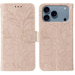 Lace Flower Embossing Flip Leather Phone Case, For iPhone 17e / 16e, For iPhone 17 Pro Max, For iPhone 17 Pro, For iPhone 17, For iPhone Air, For iPhone 16 Pro Max, For iPhone 16 Pro, For iPhone 16 Plus