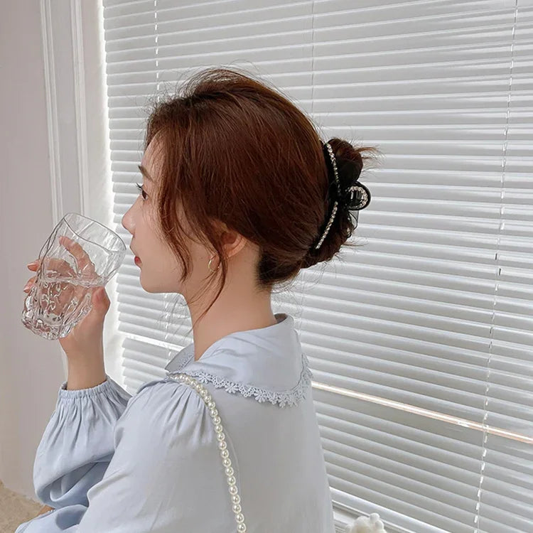 French Style Hairpin Gripper Mesh Lace Bowknot Rhinestone Hairpin