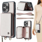JEEHOOD C22 Series Zipper Wallet Leather Phone Case with Dual Lanyard, For iPhone 17 Pro Max, For iPhone 17 Pro, For iPhone Air, For iPhone 16 Pro Max, For iPhone 16 Pro, For iPhone 16 Plus, For iPhone 16, For iPhone 15 Pro Max