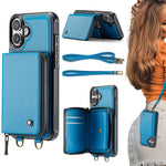 JEEHOOD C22 Series Zipper Wallet Leather Phone Case with Dual Lanyard, For iPhone 17 Pro Max, For iPhone 17 Pro, For iPhone Air, For iPhone 16 Pro Max, For iPhone 16 Pro, For iPhone 16 Plus, For iPhone 16, For iPhone 15 Pro Max