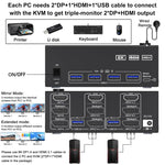 KC-KVM203DH 8K 30Hz USB3.0 DP+DP+HDMI Triple Monitors KVM Switch, EU Plug, KC-KVM203DH