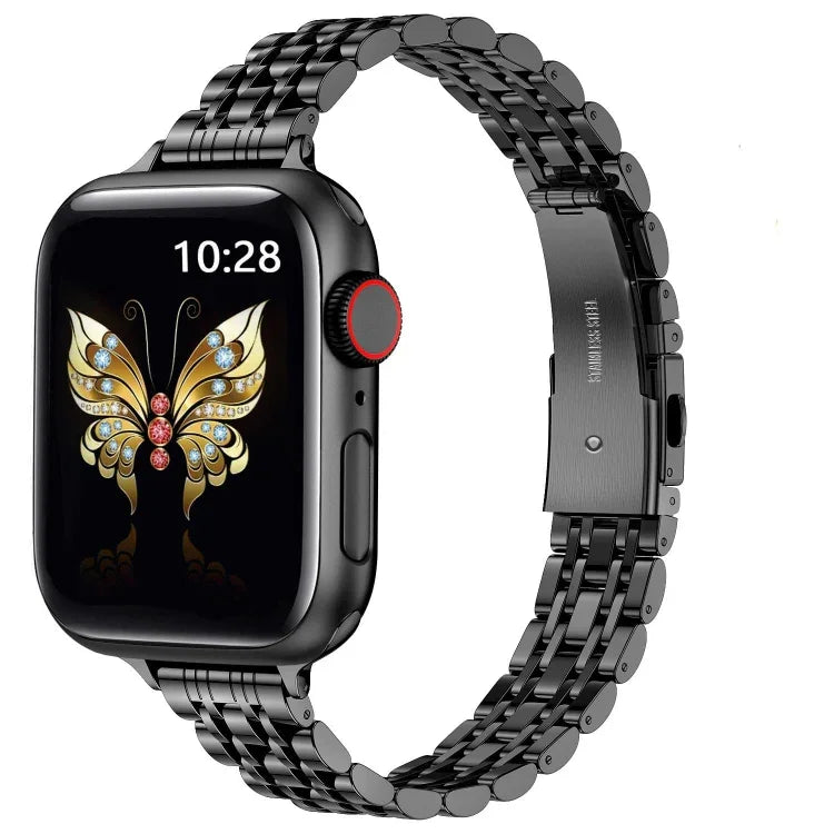 Slim Seven Bead Slingshot Buckle Metal Watch Band, For Apple Watch SE 2023 44mm, For Apple Watch SE 2023 40mm, For Apple Watch Ultra 2 49mm, For Apple Watch Series 9 45mm, For Apple Watch Series 9 41mm, For Apple Watch Ultra 49mm                       ...