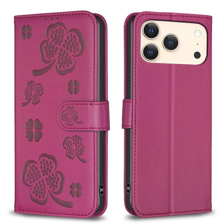 Four-leaf Embossed Leather Phone Case, For iPhone 17 Pro Max, For iPhone 17 Pro, For iPhone 17, For iPhone Air, For iPhone 16 Pro Max, For iPhone 16 Pro, For iPhone 16 Plus, For iPhone 16