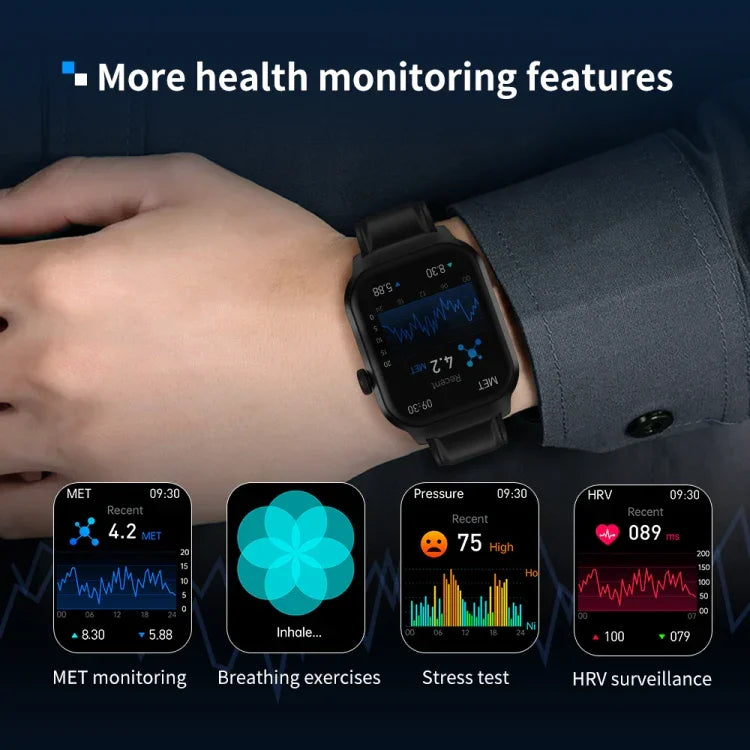 2.01 inch Silicone Strap Bluetooth Call Smart Watch Support Heart Rate Monitoring / Non-invasive Blood Sugar, Silicone Strap Black, Silicone Strap Light Yellow