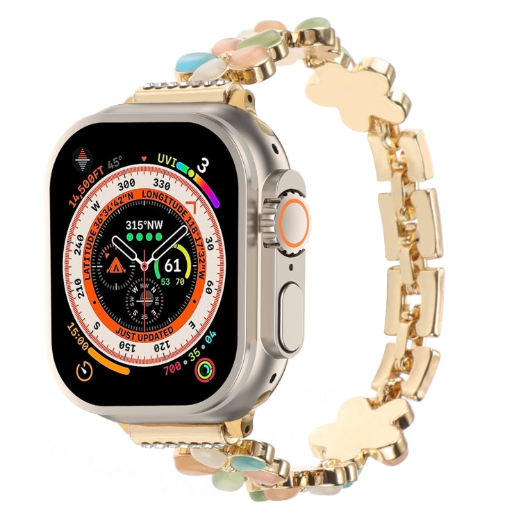 5-petaled Flower Zinc Alloy Chain Watch Band, For Apple Watch SE 2023 44mm, For Apple Watch SE 2023 40mm, For Apple Watch Ultra 2 49mm, For Apple Watch Series 9 45mm, For Apple Watch Series 9 41mm, For Apple Watch Ultra 49mm