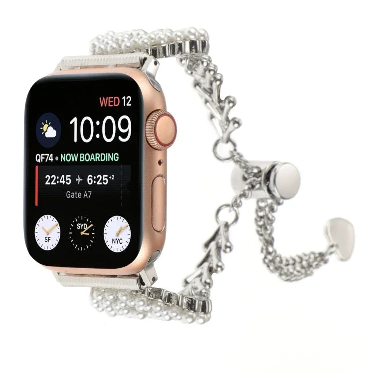 Pearl Round Zinc Alloy Chain Metal Watch Band, For Apple Watch 42mm, For Apple Watch 38mm