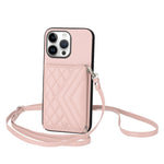 Rhombic Texture Card Bag RFID Phone Case with Long Lanyard, For iPhone 17 Pro Max, For iPhone 17 Pro, For iPhone 17, For iPhone Air, For iPhone 16 Pro Max, For iPhone 16 Pro, For iPhone 16 Plus, For iPhone 16