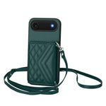 Rhombic Texture Card Bag RFID Phone Case with Long Lanyard, For iPhone 17 Pro Max, For iPhone 17 Pro, For iPhone 17, For iPhone Air, For iPhone 16 Pro Max, For iPhone 16 Pro, For iPhone 16 Plus, For iPhone 16