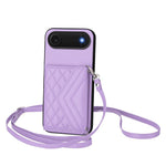 Rhombic Texture Card Bag RFID Phone Case with Long Lanyard, For iPhone 17 Pro Max, For iPhone 17 Pro, For iPhone 17, For iPhone Air, For iPhone 16 Pro Max, For iPhone 16 Pro, For iPhone 16 Plus, For iPhone 16