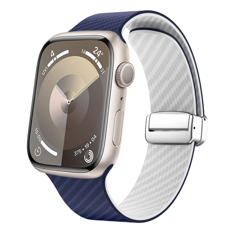 Carbon Fiber Magnetic Silver Buckle Watch Band, For Apple Watch SE 2023 44mm, For Apple Watch SE 2023 40mm, For Apple Watch Ultra 2 49mm