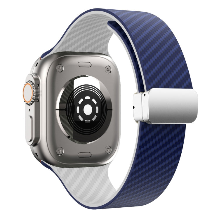 Carbon Fiber Magnetic Silver Buckle Watch Band, For Apple Watch Series 9 45mm, For Apple Watch Series 9 41mm, For Apple Watch Ultra 49mm