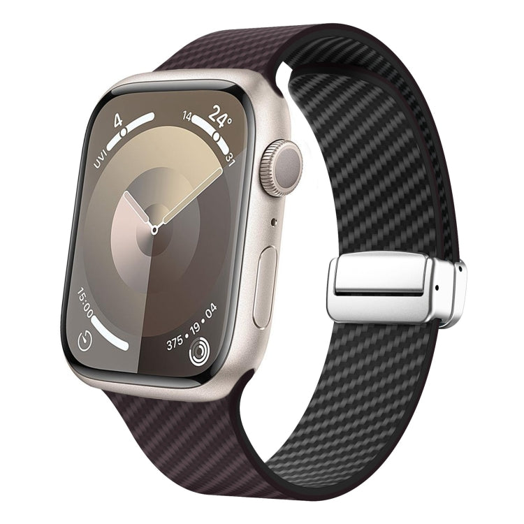 Carbon Fiber Magnetic Silver Buckle Watch Band, For Apple Watch Series 9 45mm, For Apple Watch Series 9 41mm, For Apple Watch Ultra 49mm