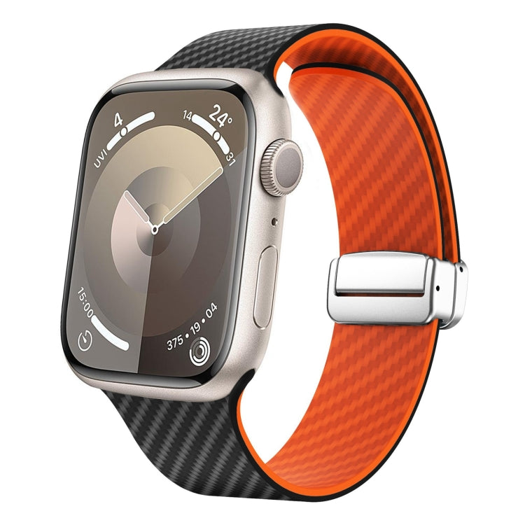Carbon Fiber Magnetic Silver Buckle Watch Band, For Apple Watch Series 9 45mm, For Apple Watch Series 9 41mm, For Apple Watch Ultra 49mm
