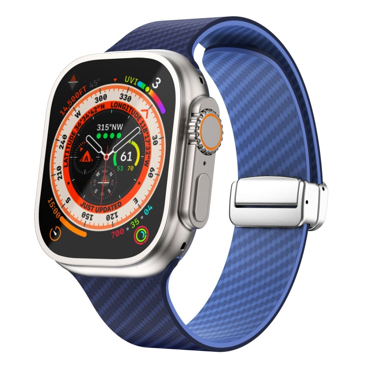 Carbon Fiber Magnetic Silver Buckle Watch Band, For Apple Watch Series 9 45mm, For Apple Watch Series 9 41mm, For Apple Watch Ultra 49mm