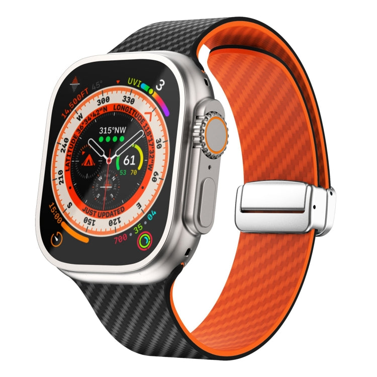 Carbon Fiber Magnetic Silver Buckle Watch Band, For Apple Watch Series 9 45mm, For Apple Watch Series 9 41mm, For Apple Watch Ultra 49mm
