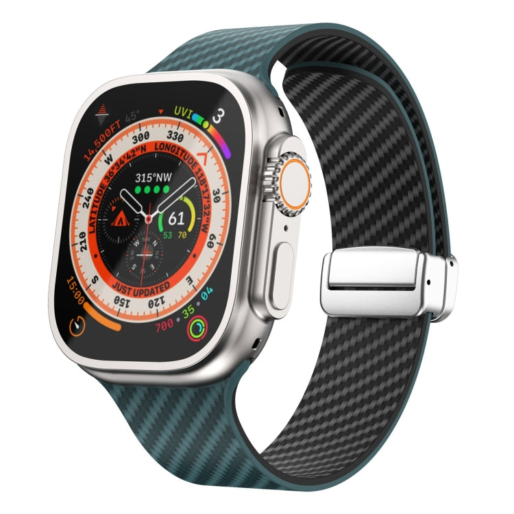 Carbon Fiber Magnetic Silver Buckle Watch Band, For Apple Watch Series 9 45mm, For Apple Watch Series 9 41mm, For Apple Watch Ultra 49mm