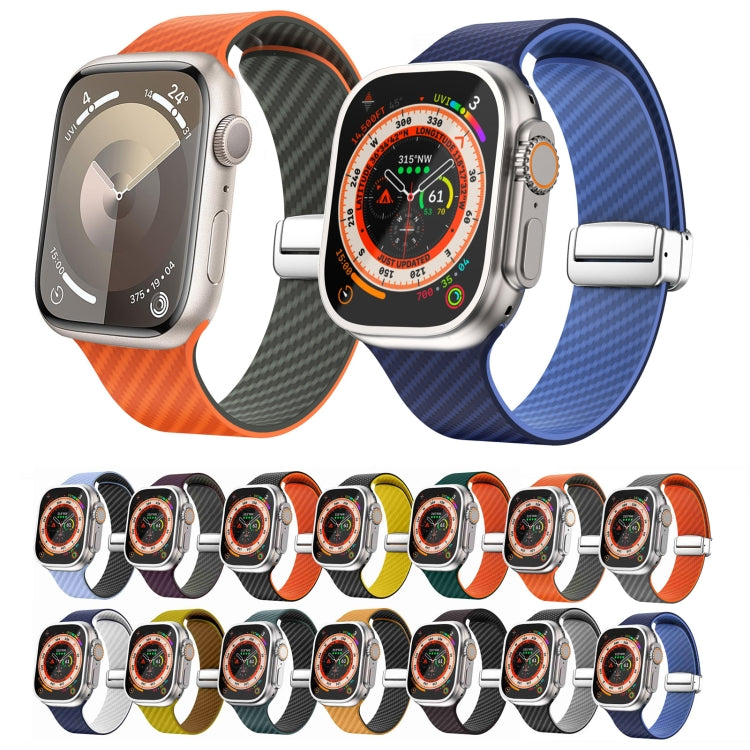 Carbon Fiber Magnetic Silver Buckle Watch Band, For Apple Watch Series 8 41mm, For Apple Watch Series 8 45mm, For Apple Watch SE 2022 40mm