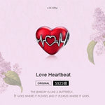 S925 Sterling Silver Pendant Love Heartbeat Red Love Heart Line Illustration Beads DIY Bracelet Necklace Accessories