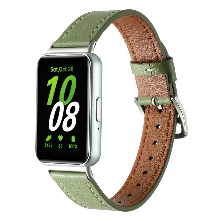 Sewing Thread Genuine Leather Watch Band, For Samsung Galaxy Fit 3