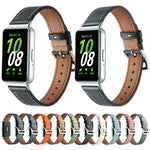 Sewing Thread Genuine Leather Watch Band, For Samsung Galaxy Fit 3