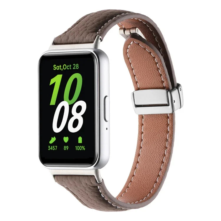 Litchi Texture Magnetic Buckle Slim Leather Watch Band, For Samsung Galaxy Fit 3