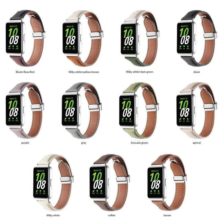 Litchi Texture Magnetic Buckle Slim Leather Watch Band, For Samsung Galaxy Fit 3