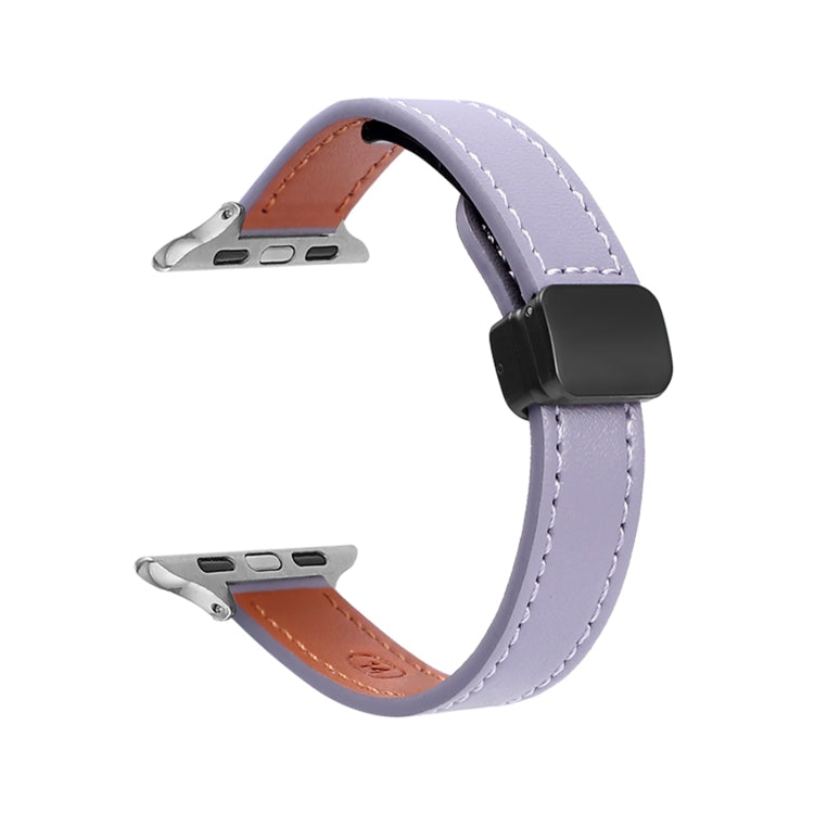Slim Magnetic Buckle Genuine Leather Watch Band, For Apple Watch Series 9 45mm
