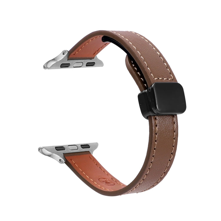 Slim Magnetic Buckle Genuine Leather Watch Band, For Apple Watch Series 9 41mm