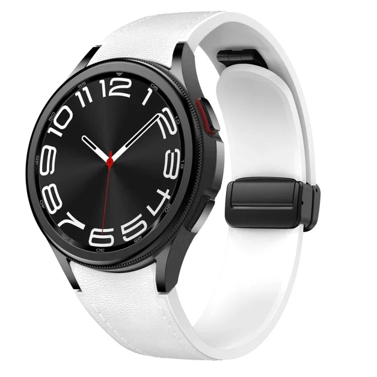 Magnetic Black Buckle Leather Silicone Watch Band, For Samsung Galaxy Watch 6
