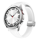 Slim Magnetic Silver Buckle Leather Silicone Watch Band, For Samsung Galaxy Watch 6