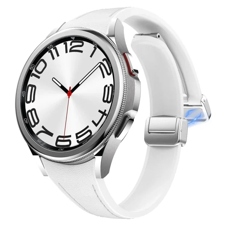Slim Magnetic Silver Buckle Leather Silicone Watch Band, For Samsung Galaxy Watch 6
