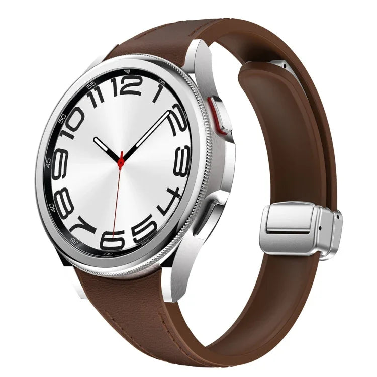 Slim Magnetic Silver Buckle Leather Silicone Watch Band, For Samsung Galaxy Watch 6