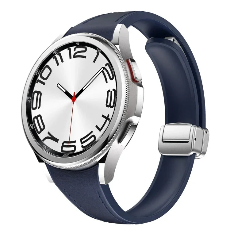 Slim Magnetic Silver Buckle Leather Silicone Watch Band, For Samsung Galaxy Watch 6