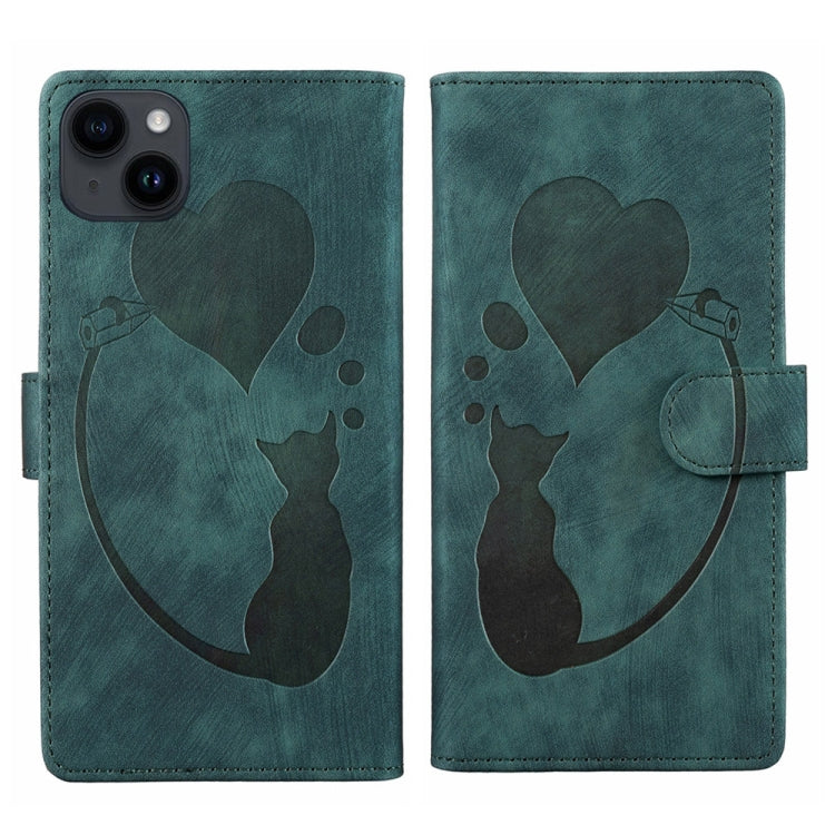 Pen Heart Cat Embossed Leather Phone Case, For iPhone 14 Plus, For iPhone 14, For iPhone 14 Pro, For iPhone 14 Pro Max, For iPhone 7 / 8 / SE 2022, For iPhone 13 Pro Max, For iPhone 13 Pro, For iPhone 13