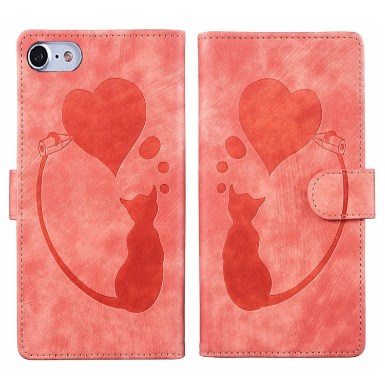 Pen Heart Cat Embossed Leather Phone Case, For iPhone 14 Plus, For iPhone 14, For iPhone 14 Pro, For iPhone 14 Pro Max, For iPhone 7 / 8 / SE 2022, For iPhone 13 Pro Max, For iPhone 13 Pro, For iPhone 13