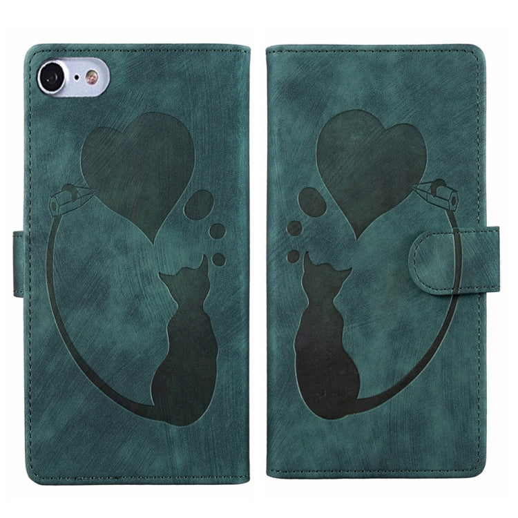 Pen Heart Cat Embossed Leather Phone Case, For iPhone 14 Plus, For iPhone 14, For iPhone 14 Pro, For iPhone 14 Pro Max, For iPhone 7 / 8 / SE 2022, For iPhone 13 Pro Max, For iPhone 13 Pro, For iPhone 13